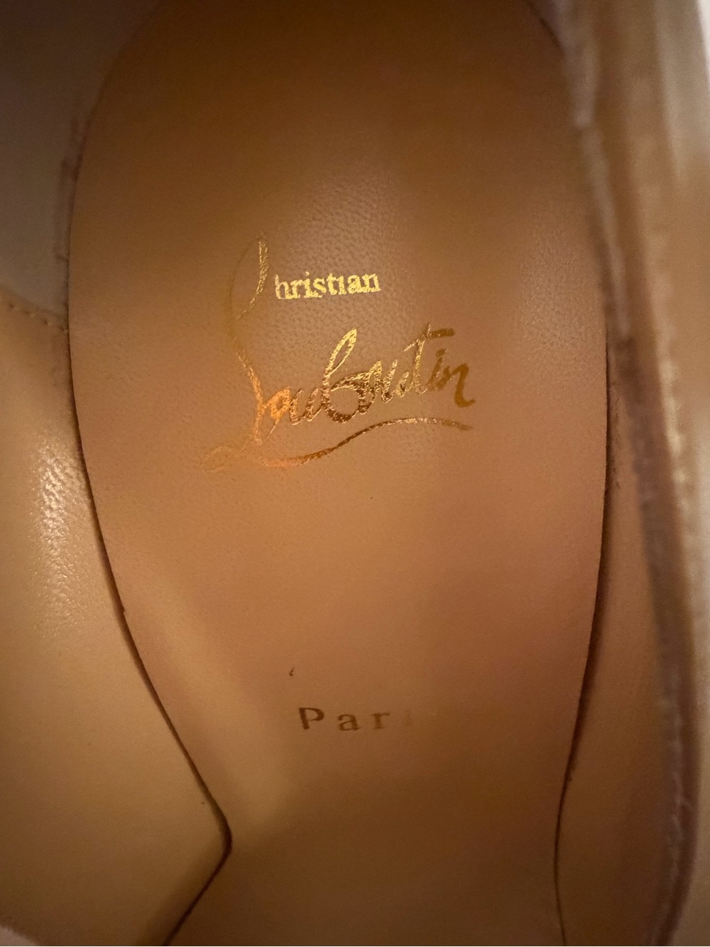 Christian Louboutin Nude Patent Platform Pumps with Signature Red Soles - Picture 13 of 17
